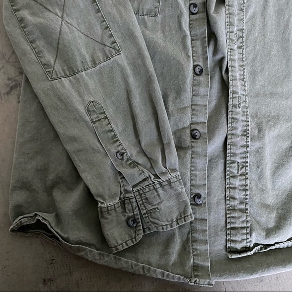 Mens button up in faded olive green or dark grey.   ( SOLD ) - Picture 3 of 8